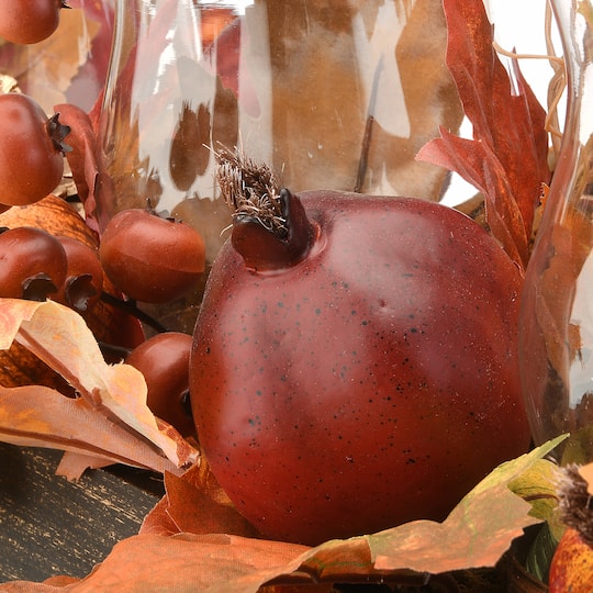 24" Maple Leaves Candleholder Centerpiece with Pomegranates